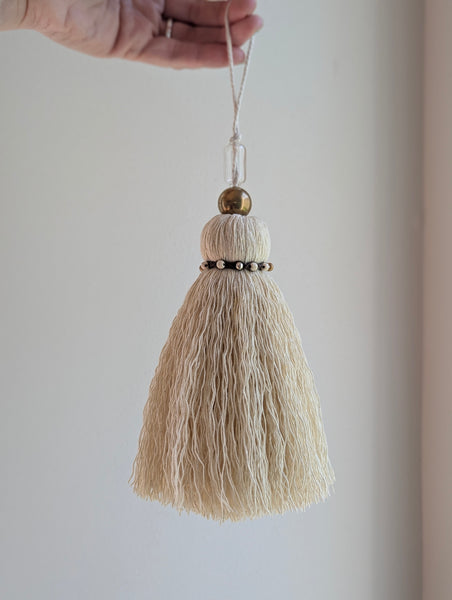 Handmade Medium Cotton Door Tassel with Brass and Glass Beads #178