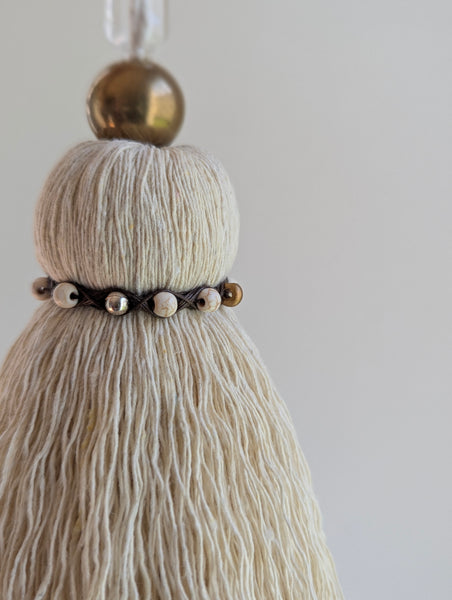 Handmade Medium Cotton Door Tassel with Brass and Glass Beads #178