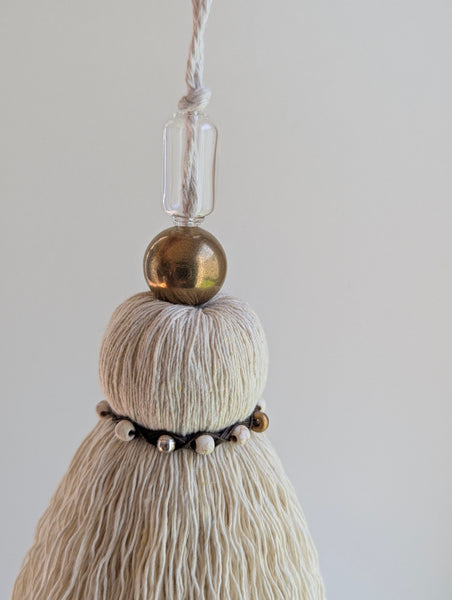 Handmade Medium Cotton Door Tassel with Brass and Glass Beads #178
