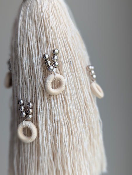 Handmade Door Knob Tassel with Silver and Wooden Accents #186