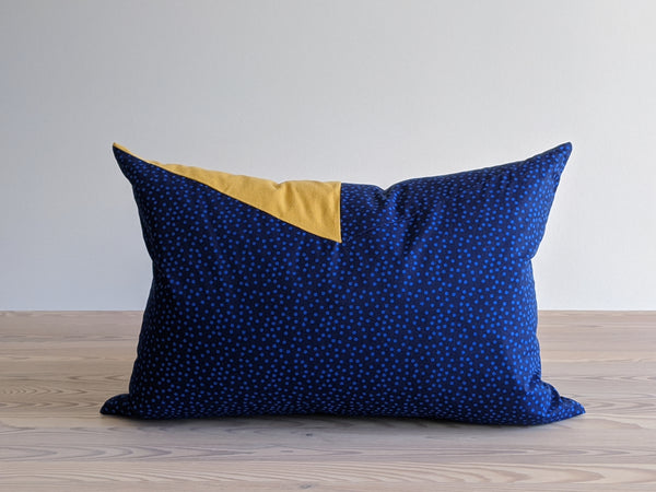 The Chop Pillow in Blue Polka Dot and Mustard