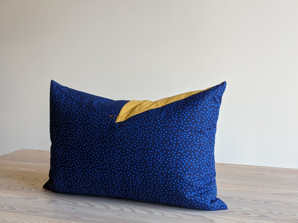 The Chop Pillow in Blue Polka Dot and Mustard