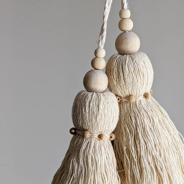 Natural Cotton Double Tassel with Triple Beads