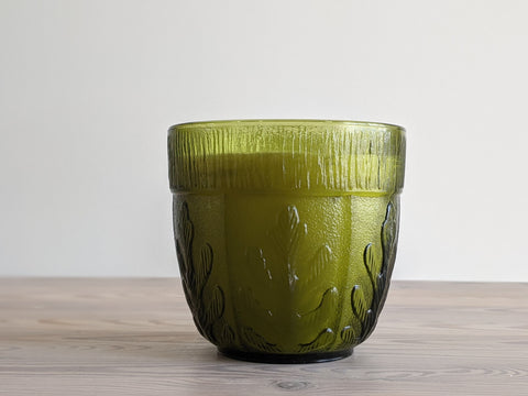 Vintage Green Glass Leaf Candle
