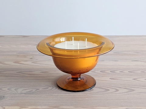 Vintage Amber Glass Pedestal Candle
