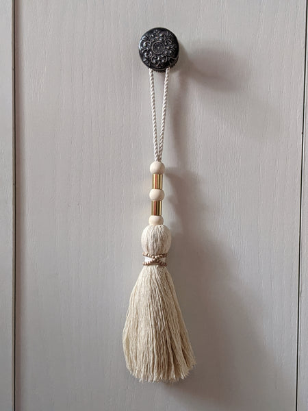 Natural Cotton Tassel - Brass and Wood Large
