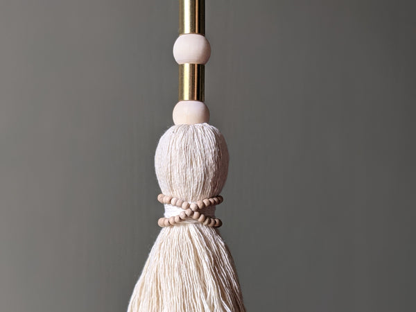Natural Cotton Tassel - Brass and Wood Large