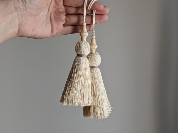 Natural Cotton Double Tassel with Parabola Beads