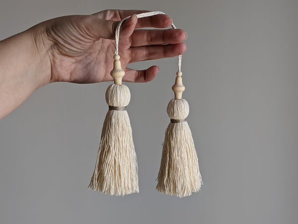 Natural Cotton Double Tassel with Parabola Beads