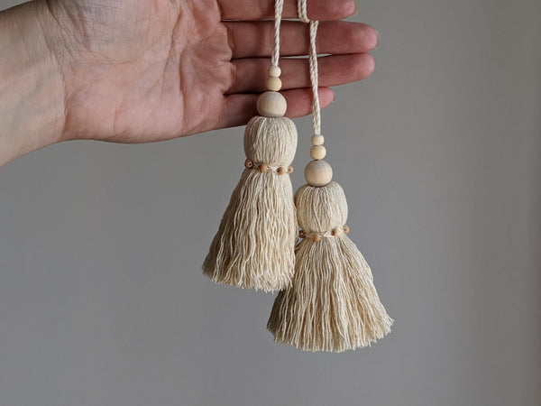 Natural Cotton Double Tassel with Triple Beads