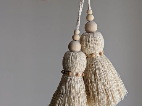 Natural Cotton Double Tassel with Triple Beads