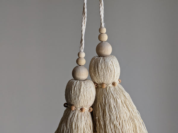 Natural Cotton Double Tassel with Triple Beads