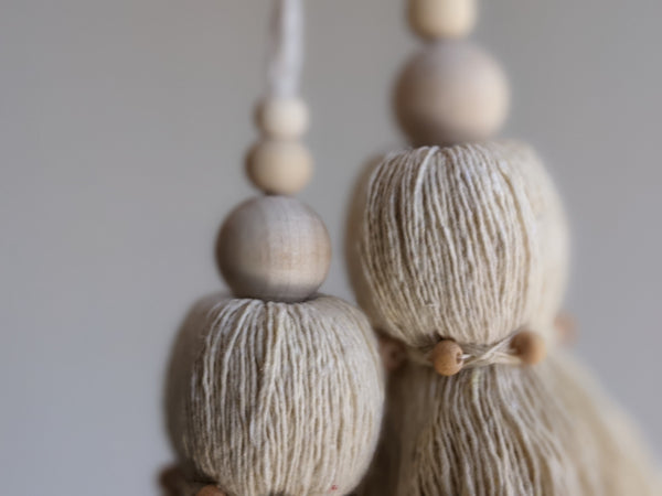 Natural Cotton Double Tassel with Triple Beads