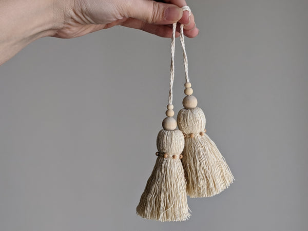 Natural Cotton Double Tassel with Triple Beads