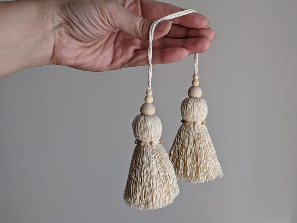 Natural Cotton Double Tassel with Triple Beads