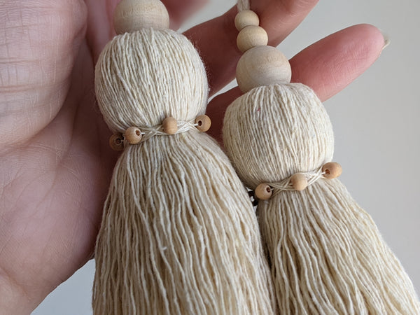 Natural Cotton Double Tassel with Triple Beads