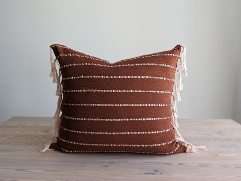 Tassel Pillow in Rust and Blush Handwoven Fabric