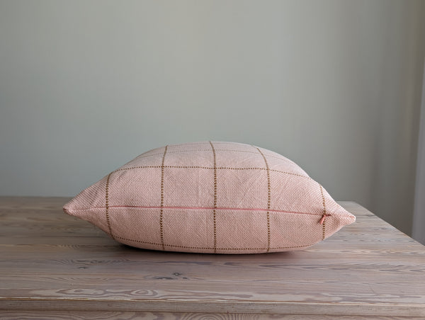 Windowpane Pillow in Pink and Tan Handwoven Fabric
