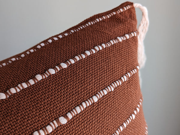 Tassel Pillow in Rust and Blush Handwoven Fabric