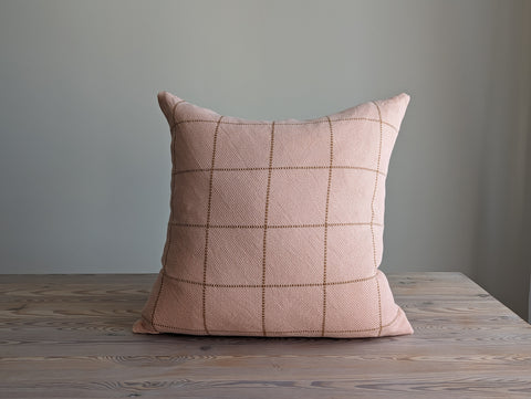 Windowpane Pillow in Pink and Tan Handwoven Fabric