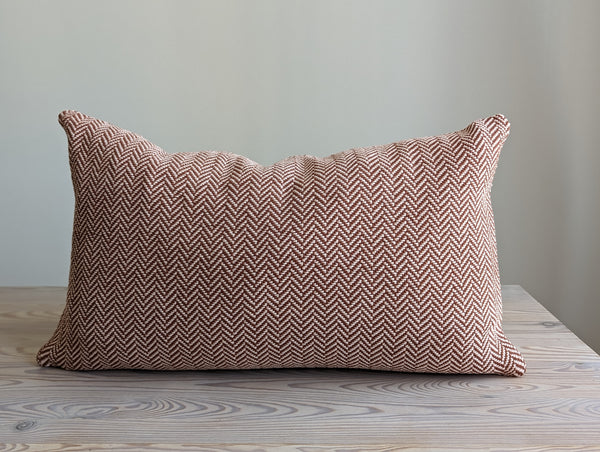 Herringbone Pillow in Rust and Blush Handwoven Fabric