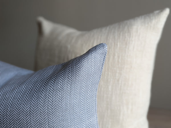 Handwoven Herringbone Pillow in Cool Grey and Ivory