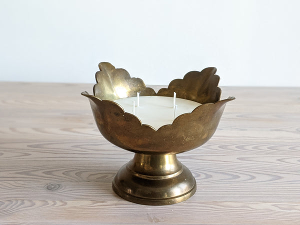 scalloped edge vintage brass candle by ud form