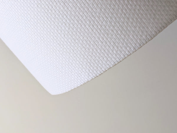 close up of crosshatch fabric texture on bottom edge of a White Crosshatch fabric lamp shade