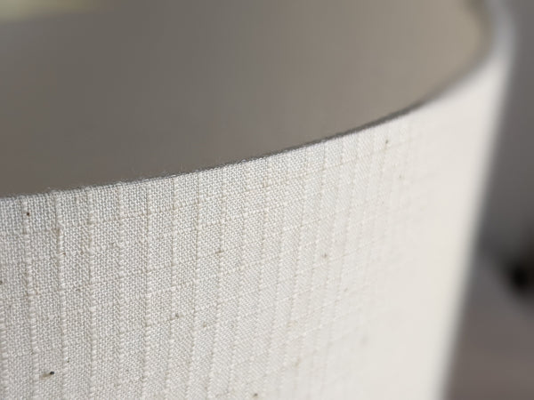 close up of Grid Ecru fabric on custom size lamp shade