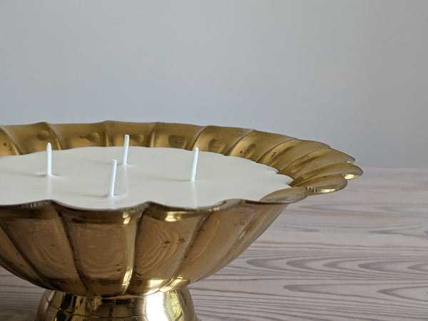 Vintage Shiny Brass Scallop Candle